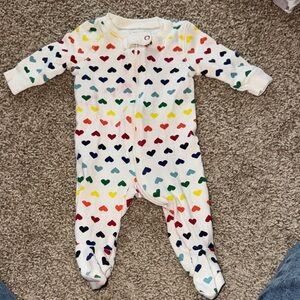 Primary White Footed One-Piece with Rainbow Heart Print